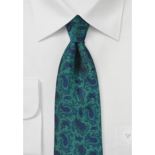 Bottle Green and Blue Paisley Tie