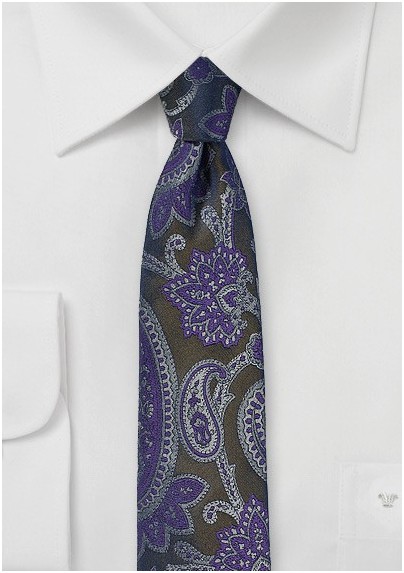 Brown Paisley Tie with Purple