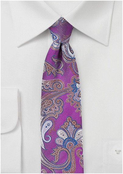 Violet Pink and Silver Paisley Tie - Mens-Ties.com