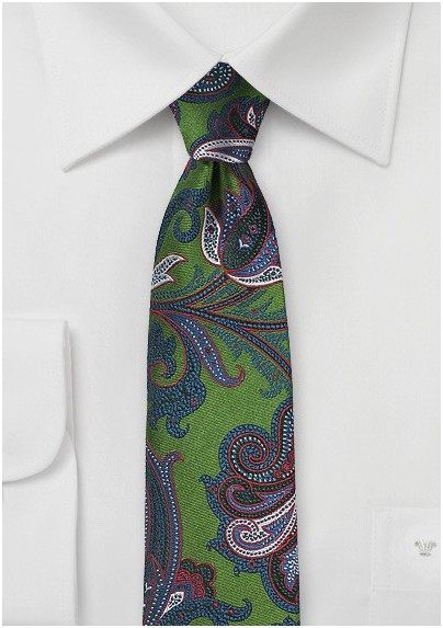 Trendy Paisley Tie in Dill Green
