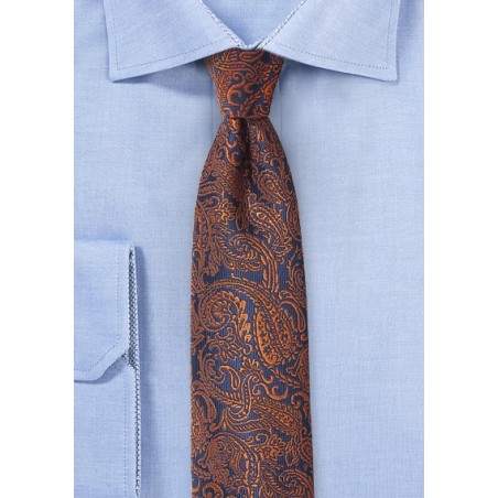 Navy and Copper Skinny Tie