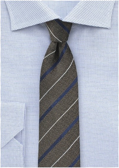 Dark Brown and Navy Striped Skinny Tie
