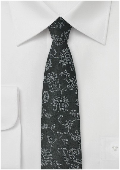 Black Designer Tie with Floral Weave