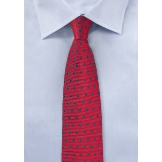 Cherry Red Tie with Navy Squares