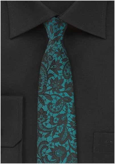 Ocean Teal Blue Floral Tie