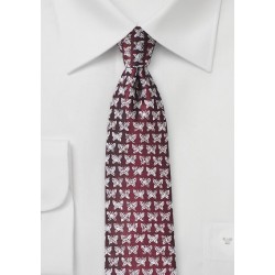 Wine Red Butterfly Print Tie