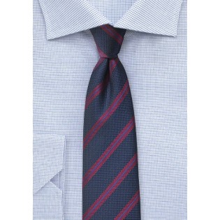 Trenditional Striped Tie in Midnight Blue and Burgundy