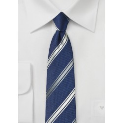 Modern Navy and Silver Striped Silk Tie