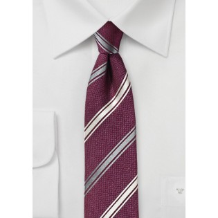 Wine Red Striped Silk Tie