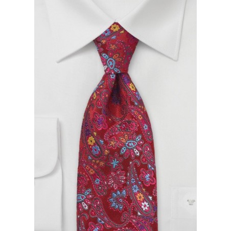 Colorful Floral Paisley Silk Tie in XL