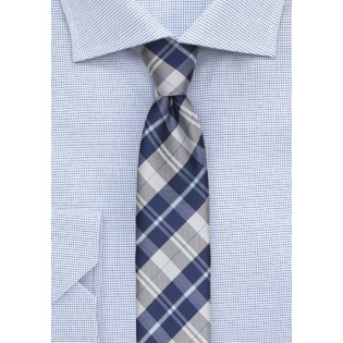 Tartan Plaid Tie in Royal Blue and Silver