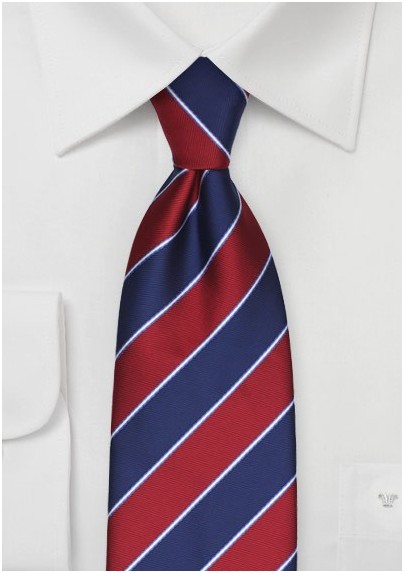 Classy Striped Tie in Navy and Cherry Red