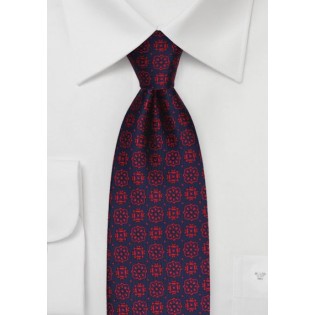 Woven Medallion Pattern Tie in Navy and Red