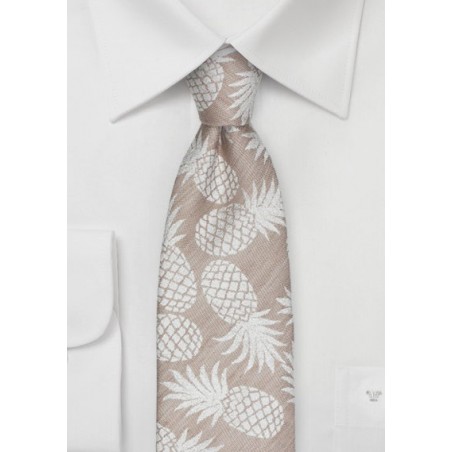 Tan Colored Linen Tie with Pineapple Design