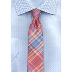 Colorful Madras Skinny Tie in Reds