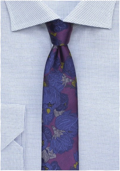 Retro Floral Tie in Purple and Blue