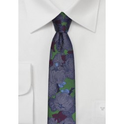 Skinny Floral Silk Tie in Forest Green and Purple