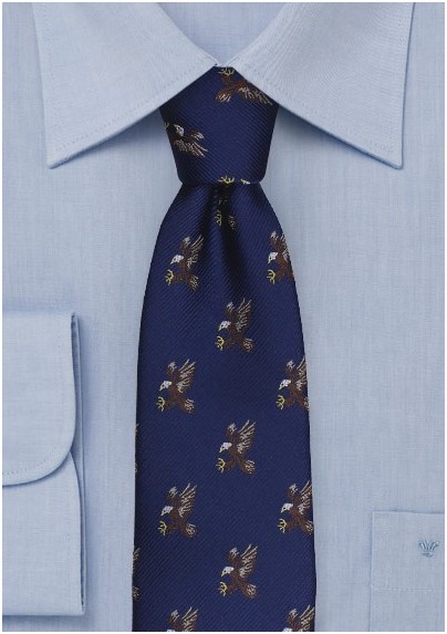 Flying Bald Eagles Pattern Tie in Navy Blue