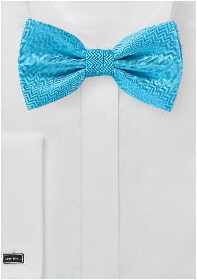 Cyan Blue Textured Bow Tie