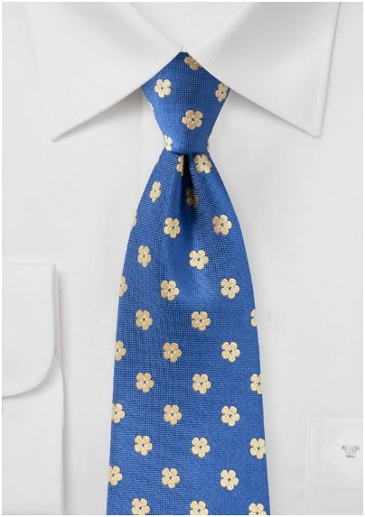 Floral Tie in Blue and Yellow