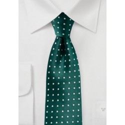 Dark Green and Silver Woven Polka Dot Tie