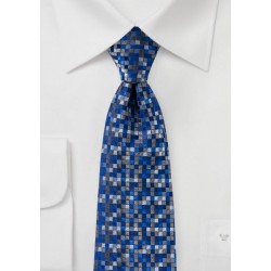 Blue and Gray Patchwork Check Tie