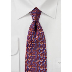 Patchwork Check Tie in Wine Red