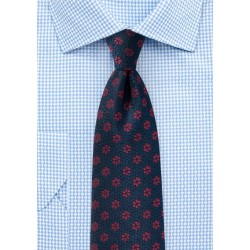 Woven Floral Tie in Midnight Blue and Merlot Red