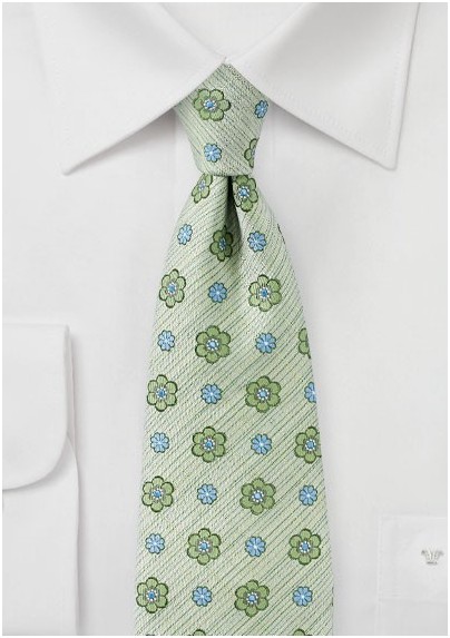 Textured Pale Green Floral Tie