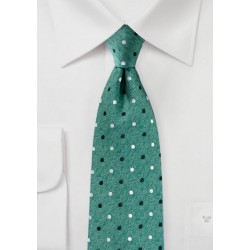 Bottle Green Tie with Dots in Silver and Charcoal