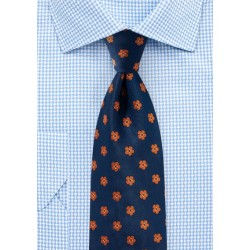 Floral Tie in Navy and Orange