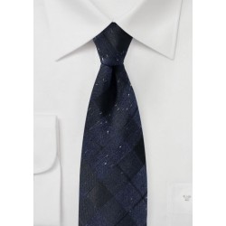 Dark Navy Tartan Plaid Tie in Cotton