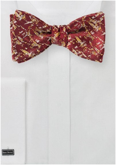 Red and Gold Abstract Art Bow Tie