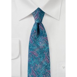 Faded Paisley Tie in Teal and Pink
