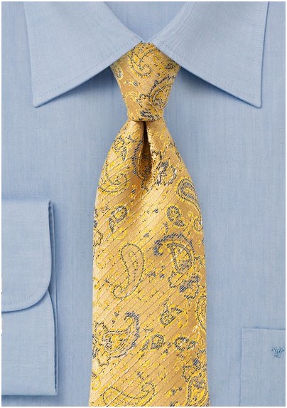 Golden Yellow Textured Paisley Tie