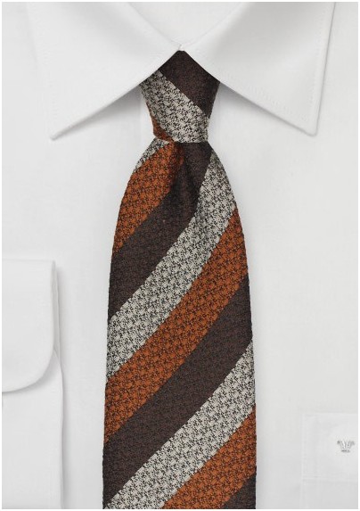 Striped Wool Tie in Brown, Copper, Silver