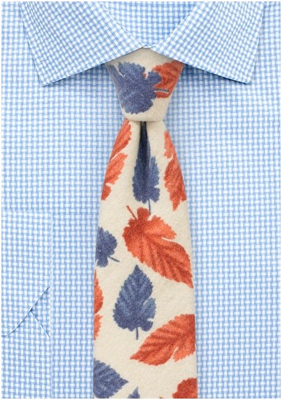 Cream, Red, and Blue Leaf Print Tie
