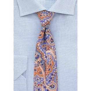 Cotton Paisley Tie in Pastel Blue and Orange