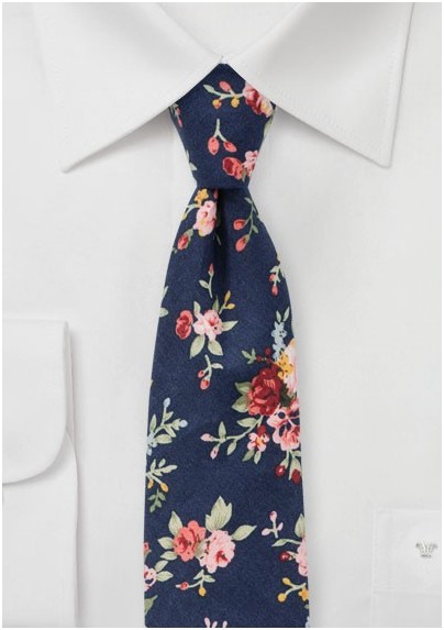 Rose Print Tie in Navy and Pink