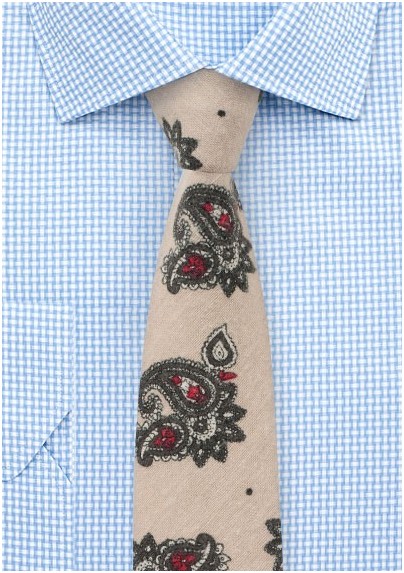 Beige Paisley Tie in Gray and Red