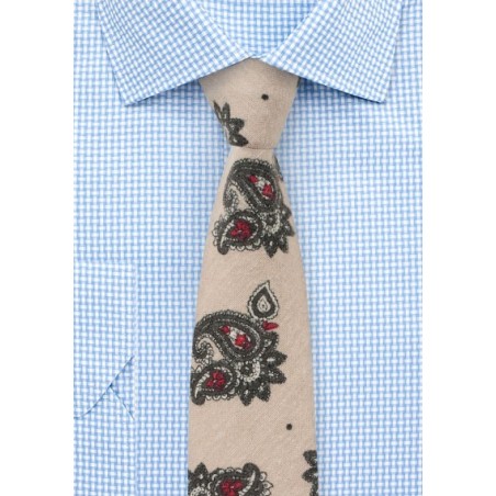 Beige Paisley Tie in Gray and Red