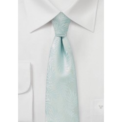 Light Beach Blue Skinny Tie with Tropical Leaf Design