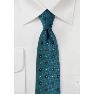 Teal Green Floral Skinny Tie