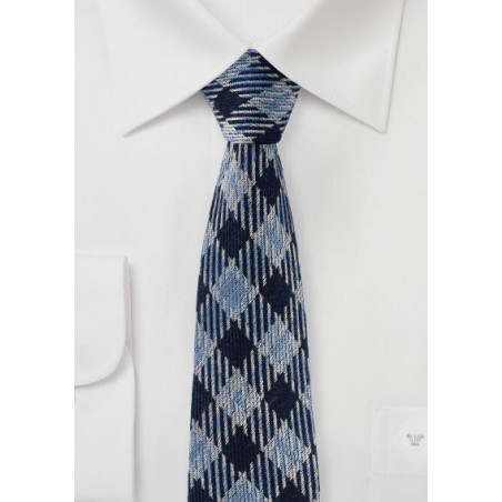 Blue Plaid Winter Wool Tie