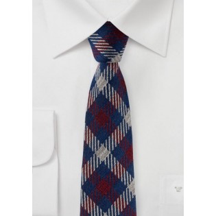 Plaid Slim Cut Wool and Silk Blend Designer Tie