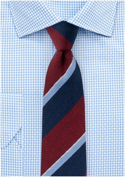 Narrow Tailored Preppy Striped Wool Necktie - Mens-Ties.com