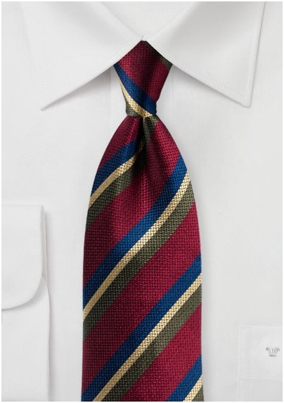 Burgundy Tie with Stripes in Green, Navy, Gold
