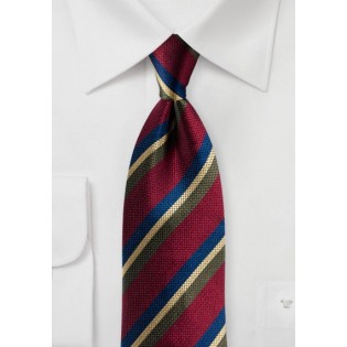 Burgundy Tie with Stripes in Green, Navy, Gold