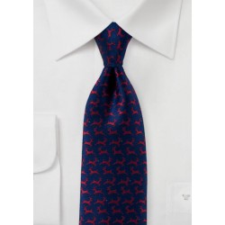 Reindeer Pattern Tie in Navy and Red