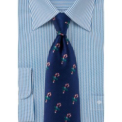 Classy Navy Tie with Embroidered Candy Canes